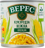 Кукуруза сахарная из целых зерен консервированная вакуумированная стерилизованная Нежная Премиум Верес ж/б 340г