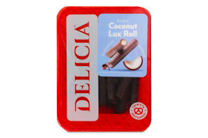 Вафлі зі смаком кокоса Coconut lux roll Delicia лоток 0.45кг