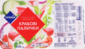 Крабові палички з сурімі заморожені Премія в/у 500г