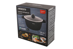 Каструля Gemini Anzio 2,5л чорний алюміній з скляною кришкою Ardesтo