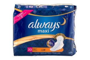 Always Maxi Overnight Pads - 33 CT