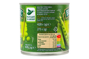 Горошек зеленый мозговых сортов консервированный стерилизованный Верес в/с ж/б 420г