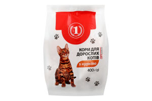 Корм сухой полнорационный для взрослых котов с курицей ТМ "1" м/у 400г