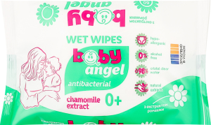 Серветки вологі дитячі Angel антибактеріальні з екстрактом ромашки 60шт Handy Fresh
