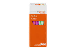 Guaranteed Value Flexible Straws Neon Plastic - 100 CT