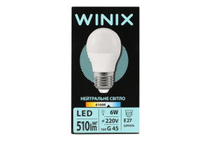 Лампа нейтральне світло G45 6W E27 4100K LED Winix 1шт