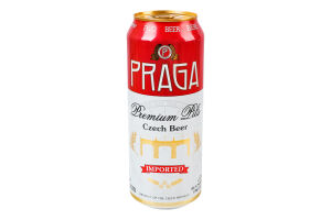 Пиво 0.5л 4.7% світле фільтроване солодове пастеризоване Premium Pils Praga з/б
