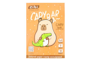 Папір кольоровий Kids Line Capybara А4 9кольорів 18аркушів ZiBi