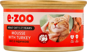 Корм для котів E-Zoo з індичкою