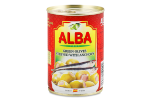 Оливки фаршировані анчоусом 300мл ж/б з ключем Alba Food