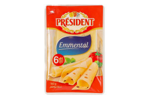 Сир 45% твердий скибками Ементаль President лоток 100г