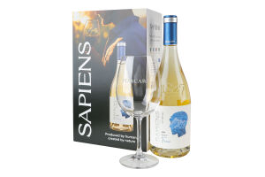 Набор Вино 0.75л 13% белое сухое Совиньон Блан Фуме Sapiens + 1 бокал Purcari к/у