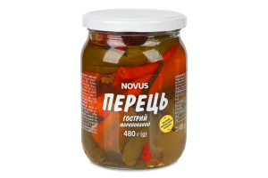 Перець гострий маринований пастеризований Novus с/б 480г