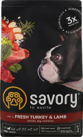 Корм сухой полнорационный для собак Свежая индейка&Ягнятина Savory м/у 3кг