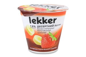 Йогурт 7.8% десертный с наполнителем Банан-клубника-бельгийский шоколад Lekker ст 180г