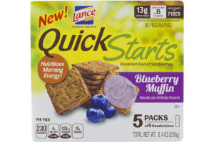 Lance Quick Starts Breakfast Biscuit Sandwiches Blueberry Muffin - 5 PK