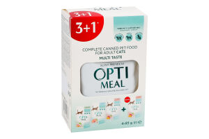 Корм консервований повнораціонний для дорослих котів Multi Taste Super Premium Optimeal к/у 4х85г