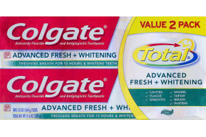 Colgate Total Toothpaste Advanced Fresh + Whitening Value Pack - 2 PK