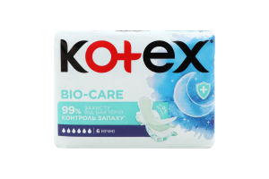Прокладки гігієнічні з антибактеріальним шаром Нічні Bio-Care Kotex 6шт