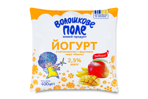 Йогурт питний з фруктовим пюре Манго 2,5% 400г плівка Волошкове поле