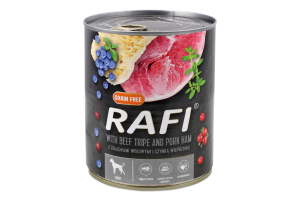 Корм д/собак з яловичими шлунками та шинкою 800г ж/б Рафі