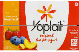 Yoplait Original Low Fat Yogurt Strawberry, Mountain Blueberry, Harvest Peach - 24 CT