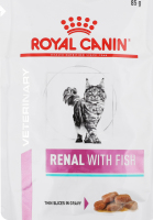 Корм влажный полнорационный для взрослых котов диетический с рыбой тонкие ломтики в соусе Renal Royal Canin д/п 85г