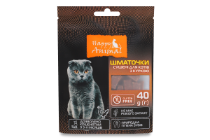 Корм сухой дополнительный для котов Кусочки сушеные с курицей Happy Animal д/п 40г