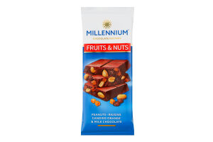 Шоколад Fruits&Nuts молочний з арахісом цукатами родзинками та мигдалем 90г Millennium