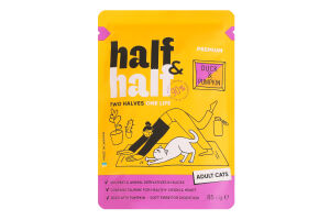 Корм влажный полнорационный для взрослых котов с уткой и тыквой в соусе Premium Half&Half д/п 85г