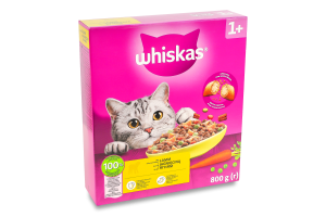 Корм сухой полнорационный для взрослых котов с ягненком Whiskas к/у 800г