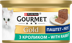 Корм консервированный полнорационный для взрослых котов с кроликом Паштет Gold Gourmet ж/б 85г