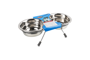 Миска д/собак 2*450мл метал подвійна з шумопоглинаючими кільцями на металевій підставці Тріксі