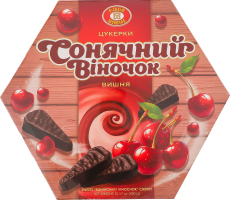 Цукерки Сонячний віночок Вишня 430г Бісквіт-шоколад
