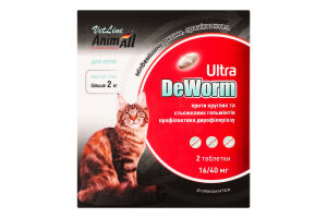 Препарат антигельмінтний д/котів від 2кг VetLine DeWorm Ultra 2таблетки AnimAll
