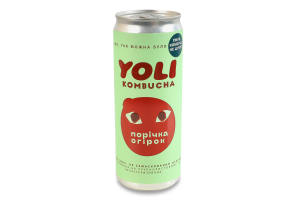 Напій безалкогольний газований ферментований Порічка-огірок Комбуча Yoli з/б 330мл