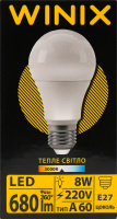 Лампа теплый свет A60 8W E27 3000K LED Winix 1шт