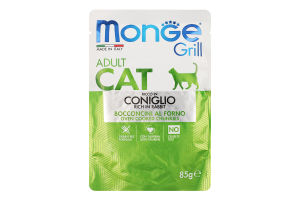 Корм влажный для котов Кусочки кролятины в желе Adult Grill Monge д/п 85г