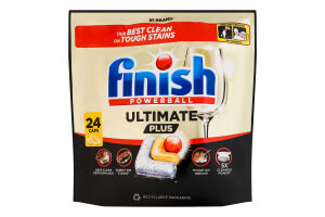 Капсулы для мытья посуды в посудомоечных машинах Лимон Ultimate Plus Powerball Finish 24шт