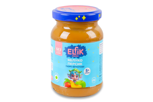 Пюре фруктовое для детей от 5мес гомогенизированное стерилизованное без сахара Яблоко-персик Elfik Magic с/б 170г