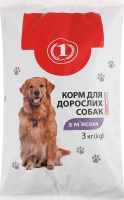 Корм сухой полнорационный для взрослых собак с мясом ТМ "1" м/у 3кг