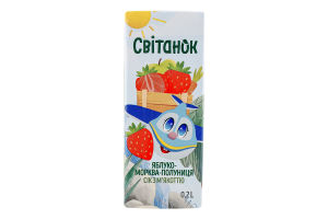 Сік з м'якоттю Яблуко-морква-полуниця Світанок т/п 0.2л