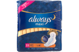 Always Maxi Overnight Pads - 33 CT