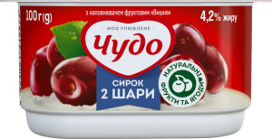 Творожок 4.2% взбитый с наполнителем фруктовым двухслойный Вишня Чудо ст 100г