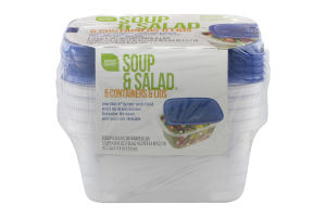 Smart Sense Soup & Salad Containers & Lids - 5 CT