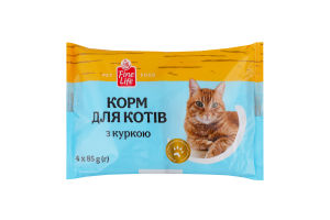 Корм консервированный полнорационный для взрослых котов с курицей Fine Life м/у 4х85г