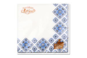 Серветки Вишивка синя 33*33см 2шари 16шт Ла Фльор