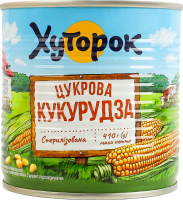 Кукуруза сахарная с сахаром и подсластителем консервированная стерилизованная Хуторок ж/б 410г