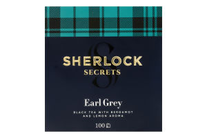 Чай черный байховый ароматизированный с добавлением растительного сырья Эрл Грей Sherlock Secrets в/с к/у 100х2г