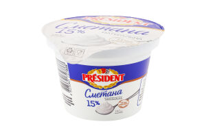 Сметана 15% President ст 180г